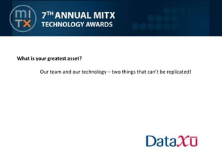    Senior Team - Our executive team represents vast and varied experience with backgrounds ranging from digital media, mobile, publishing, analytics, aeronautics (space)… and beyond! What has been your company's greatest accomplishment in the past year? We officially launched the company less than a year ago, and to date, our greatest accomplishment has been to bring together a team that has exceeded our growth targets across all key measures: sales, product development, and client wins.