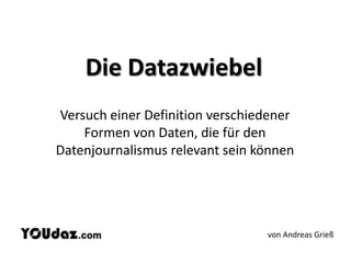 Die Datazwiebel Versuch einer Definition verschiedener Formen von Daten, die für den Datenjournalismus relevant sein können von Andreas Grieß 