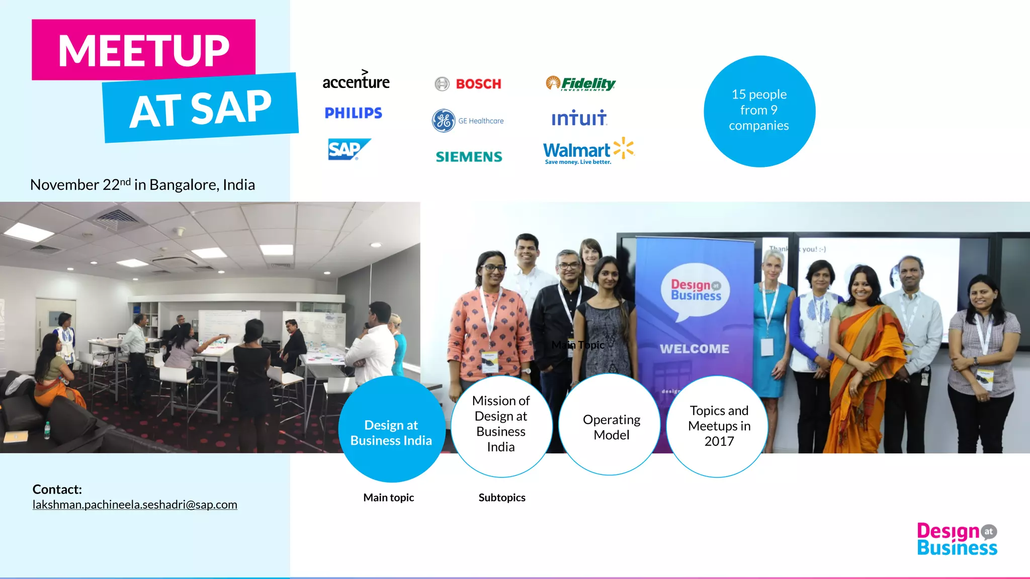 MINDSETS OF A DESIGN-MINDED
INTRAPRENEUR
Why do we care about mindsets?
Generic mindsets described in context of design
thinking fall short of what makes successful design-
minded intrapreneurs in large businesses.
A group of design-minded industry thought leaders
created a joint manifesto describing what “mindset”
enable a design-driven culture, and have been
syndicated by others. These are documented.
Mindsets of a design-minded intrapreneur:
• Shamelessly human centered
• Confidently iterative
• Courageously committed
• Respectful instigator
• Business Aware
For any questions, contact Deepa Iyer (deepa.iyer@sap.com), NA Community Strategist, Design at Business
 