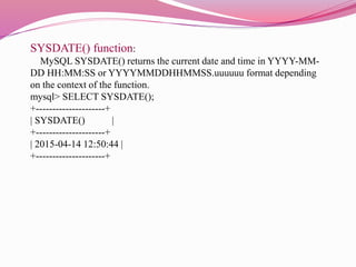 Date and time functions in mysql | PPT