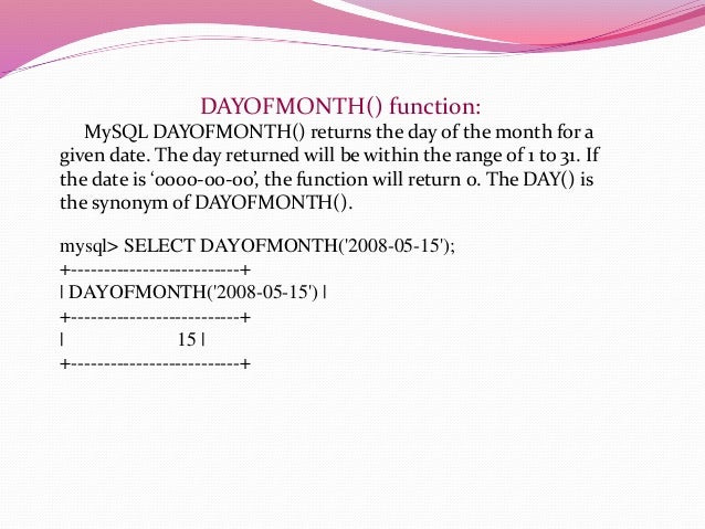 mysql dayofmonth