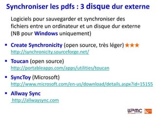 Synchroniser les pdfs : 3 disque dur externe
Interface de Create Synchronicity
 