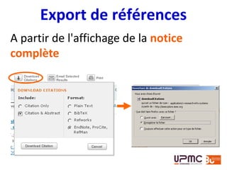 Export de références
A partir de l'affichage de la notice
complète
 