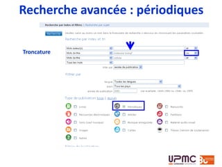Recherche avancée : périodiques
Troncature
 