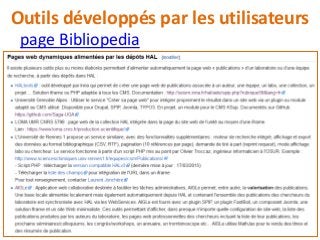 Outils développés par les utilisateurs
page Bibliopedia
 