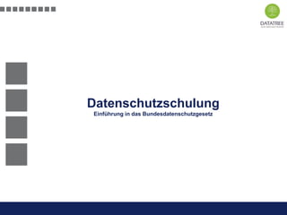 Datenschutzschulung
Einführung in das Bundesdatenschutzgesetz

Schulung Datenschutz

Präsentation Opt-Secure Düsseldorf
2013 1
24.04.2012 ll 1

 