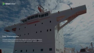 Unser Wertversprechen
Datentreiber befähigt Ihr Unternehmen, Daten zielgerichtet zu
nutzen, um Kosten zu reduzieren, Umsätze zu steigern, Kunden
zu binden und neue Produkte und Geschäftsmodelle zu
entwickeln.
 