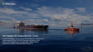 Wir treiben Ihr Unternehmen voran.
In einem zweitägigen Seminar lernen Sie die etablierte Methode des
Datenstrategie-Designs anhand eingängiger Beispiele aus der
Praxis und im Detail kennen. Als Nachweis erhalten Sie das
Datentreiber-Zertifikat „Datenstrategie-Designer*in“.
 