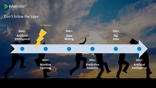 60er:
Artificial
Intelligence
80er:
Machine
Learning
90er:
Data
Mining
00er:
Predictive
Analytics
10er:
Big
Data
Jetzt:
Artificial
Intelligence
AI Winter
Don‘t follow the hype.
 