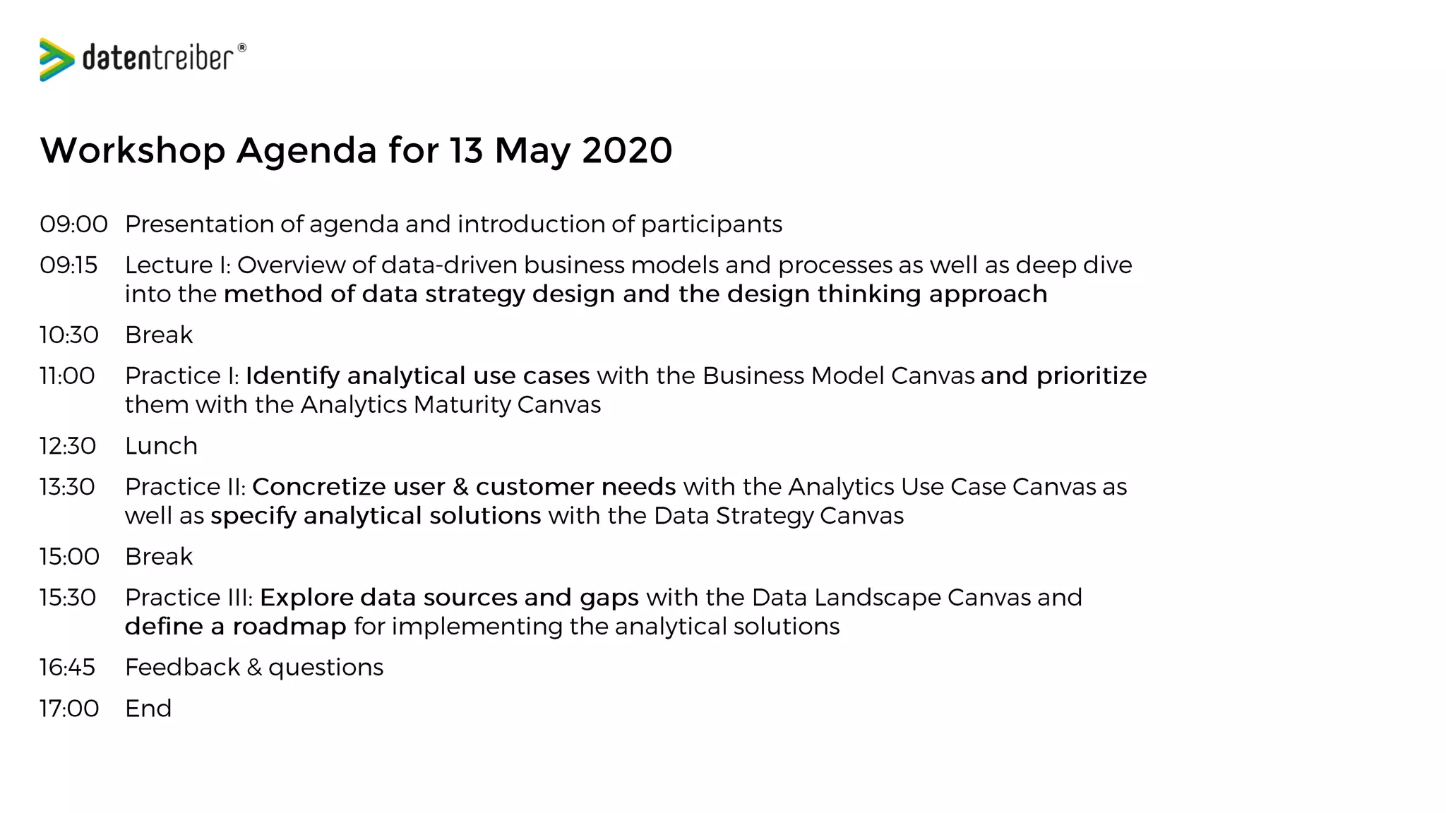 Workshop Agenda for 13 May 2020
 