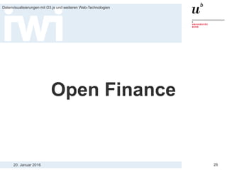 20. Januar 2016
Datenvisualisierungen mit D3.js und weiteren Web-Technologien
26
Open Finance
 