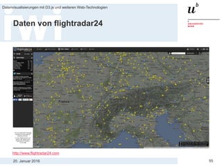 20. Januar 2016
Datenvisualisierungen mit D3.js und weiteren Web-Technologien
55
Daten von flightradar24
http://www.flightradar24.com
 