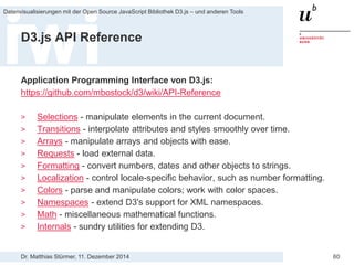 Dr. Matthias Stürmer, 11. Dezember 2014 
Datenvisualisierungen mit der Open Source JavaScript Bibliothek D3.js – und anderen Tools 
60 
Open Data Apps der Studierenden  