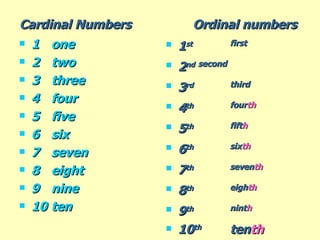 Ordinal Numbers and Dates | PPT
