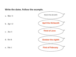 April the thirteenth



 Third of June



October the eighth



First of February
 