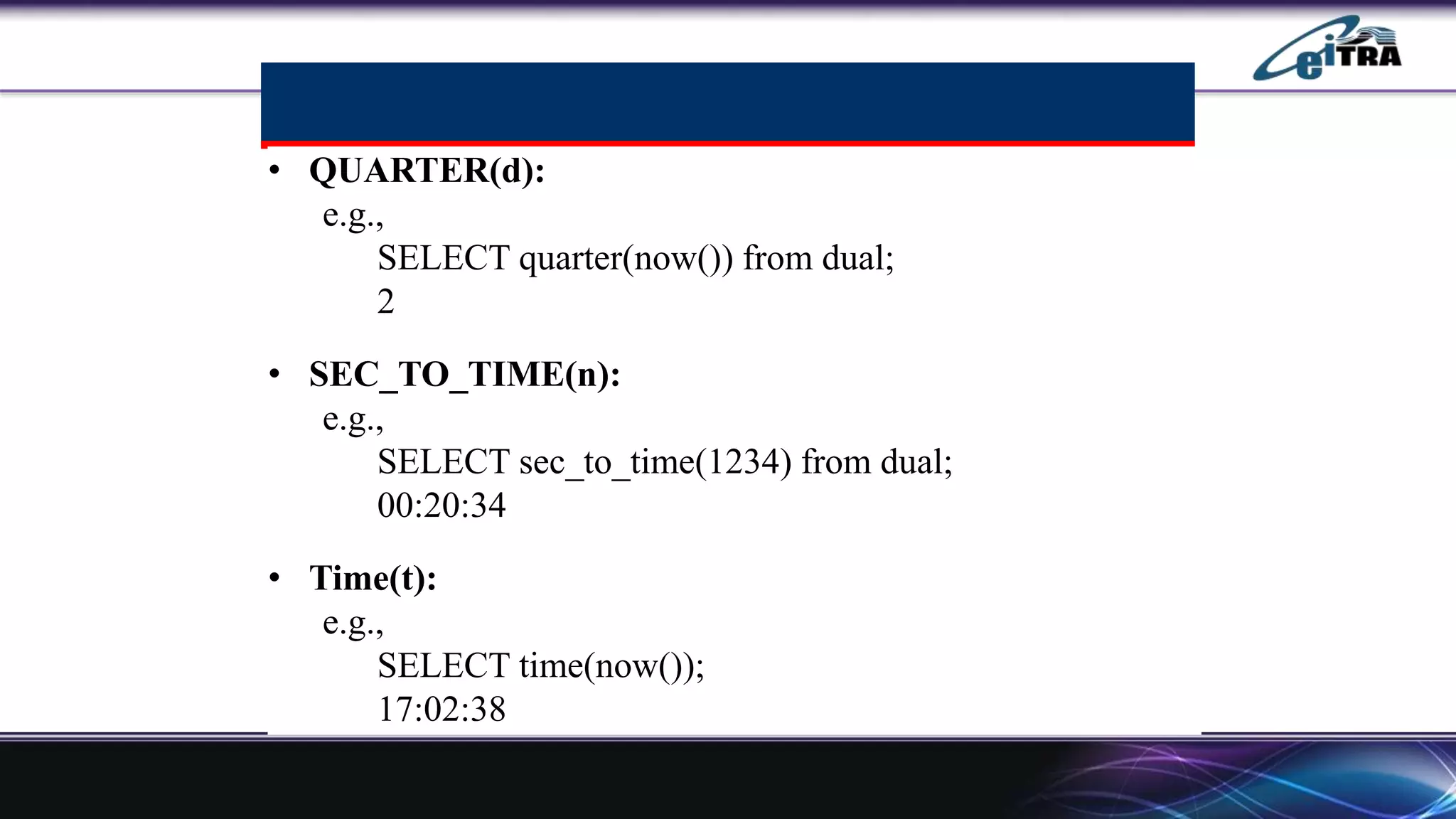 Date time function in Database | PPTX