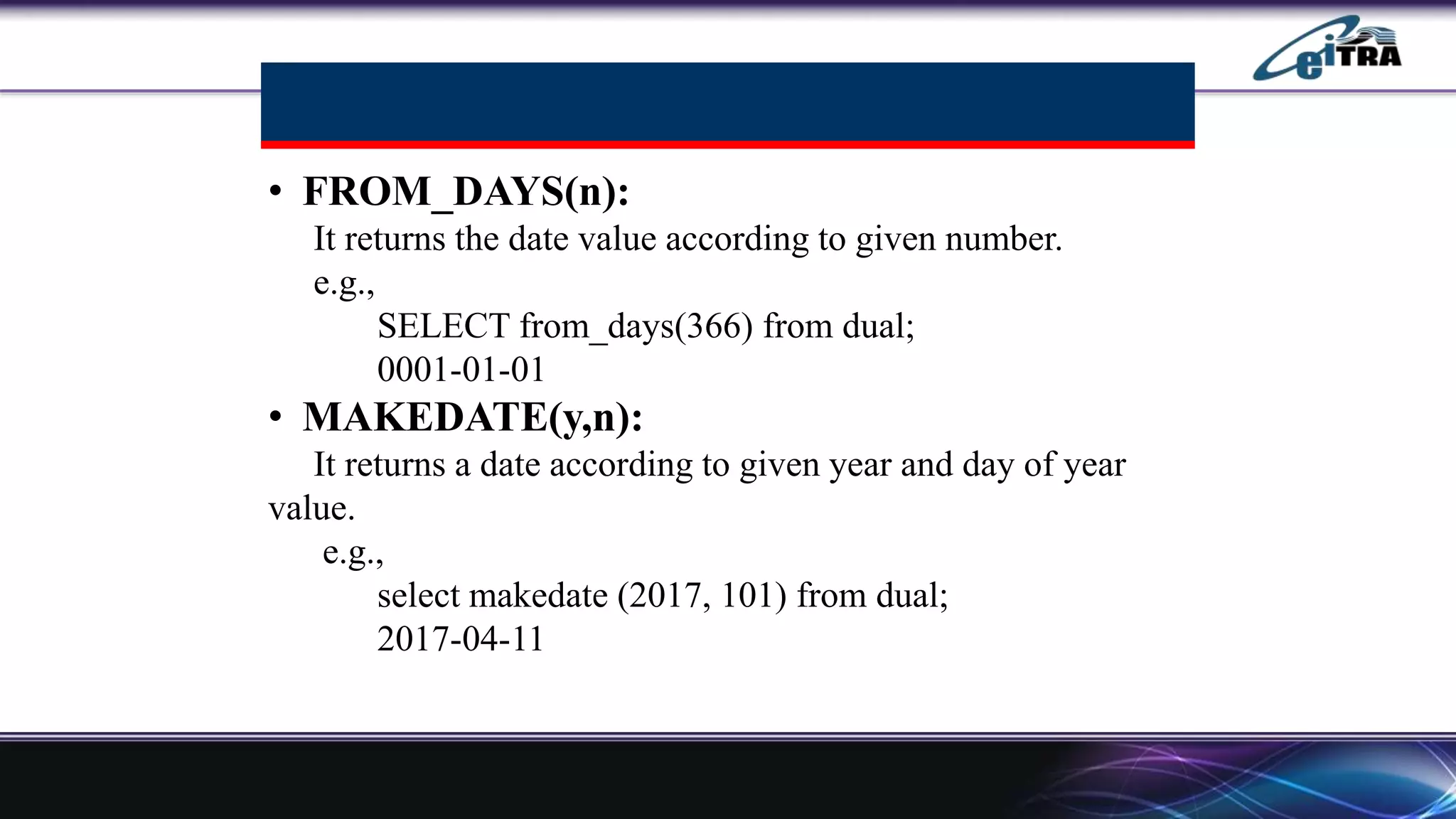 Date time function in Database | PPTX