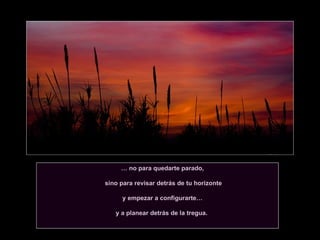 …  no para quedarte parado, sino para revisar detrás de tu horizonte y empezar a configurarte… y a planear detrás de la tregua.  