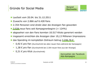 Beispiel
Gründe für Social Media                                                      Reichweite



  Laufzeit vom 20.04....