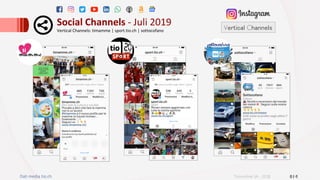 Dati media tio.ch 014Ticinonline SA - 2018
Social	Channels	-	Juli	2019	
Vertical	Channels:	timamme	|	sport.tio.ch	|	sottocofano	
Vertical Channels
 