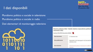 Open Data Sicilia
30 settembre 2022
Pluralismo politico e sociale in televisione
I dati disponibili
Pluralismo politico e ...