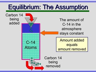 Equilibrium: The Assumption Carbon 14 being added Carbon 14 being removed The amount of C-14 in the atmosphere stays constant Amount added equals amount removed C-14 Atoms 