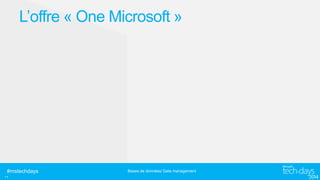 L’offre « One Microsoft »

#mstechdays

..

Bases de données/ Data management

 