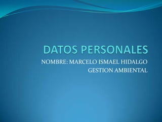 DATOS PERSONALES NOMBRE: MARCELO ISMAEL HIDALGO GESTION AMBIENTAL 