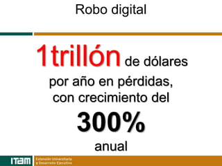 Robo digital


1trillón de dólares
 por año en pérdidas,
 con crecimiento del

     300%
        anual
 