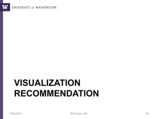 VISUALIZATION
RECOMMENDATION
7/26/2016 Bill Howe, UW 59
 