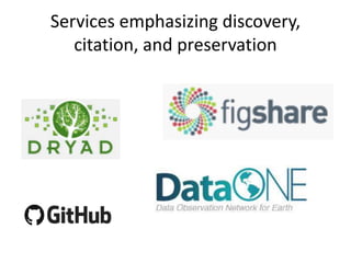 Services emphasizing discovery,
citation, and preservation
 