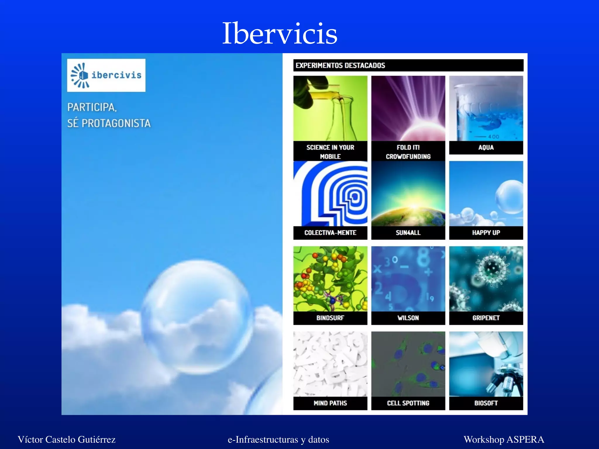 Víctor Castelo Gutiérrez e-Infraestructuras y datos Workshop ASPERA
Ibervicis
 
