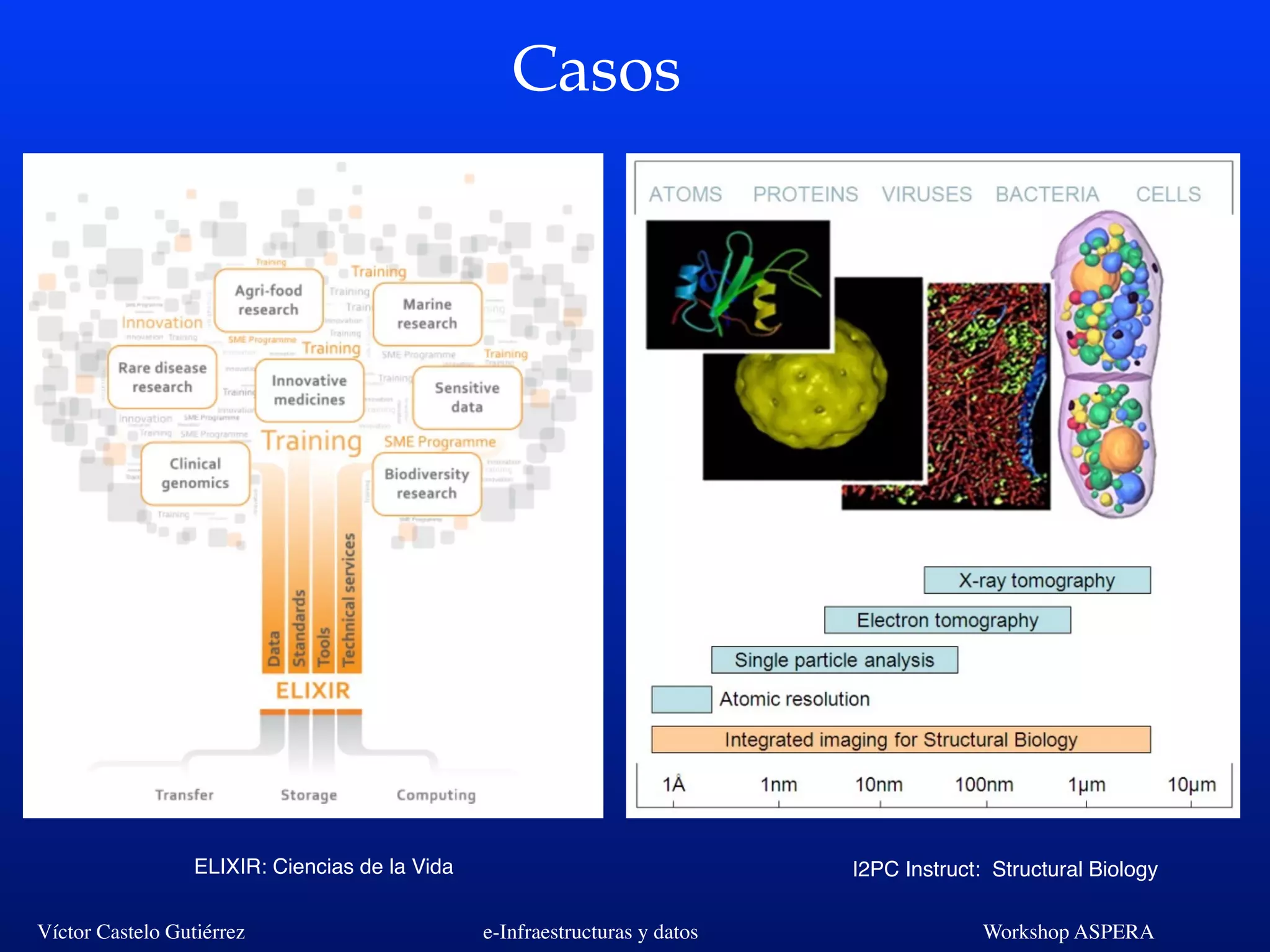 Víctor Castelo Gutiérrez e-Infraestructuras y datos Workshop ASPERA
Casos
ELIXIR: Ciencias de la Vida I2PC Instruct: Structural Biology
 