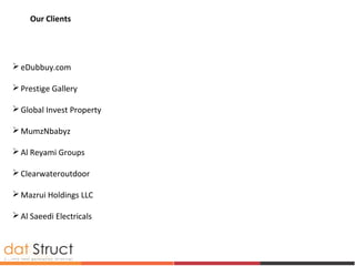 Our Clients
eDubbuy.com
Prestige Gallery
Global Invest Property
MumzNbabyz
Al Reyami Groups
Clearwateroutdoor
Mazrui Holdings LLC
Al Saeedi Electricals
 