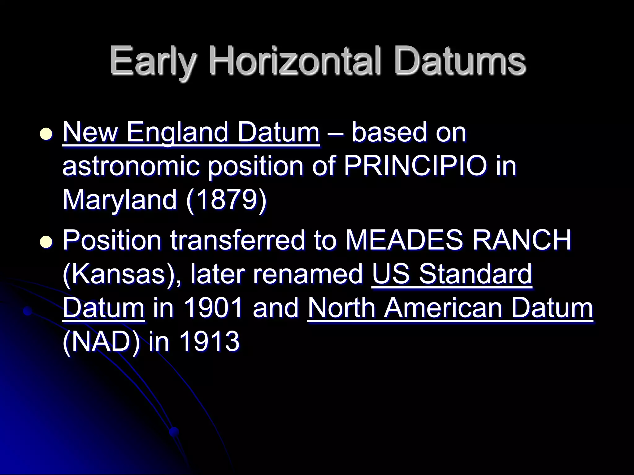 DATUM“Any quantity or set of such quantities that may serve as a reference or basis for calculation of other quantities”Geodetic Datum-”A set of constants specifying the coordinate system used for geodetic control, i.e., for calculating coordinates of points on the Earth”