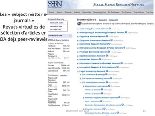 Les « subject matter e-
journals »
Revues virtuelles de
sélection d’articles en
OA déjà peer-reviewés
@cottinstef, juin 2015 15
 