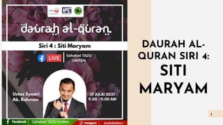 www.tadabburcentre.com
DAURAH AL-
QURAN SIRI 4:
SITI
MARYAM
1
 