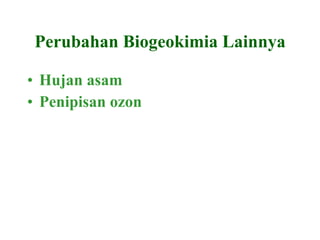 Perubahan Biogeokimia Lainnya Hujan asam  Penipisan ozon  
