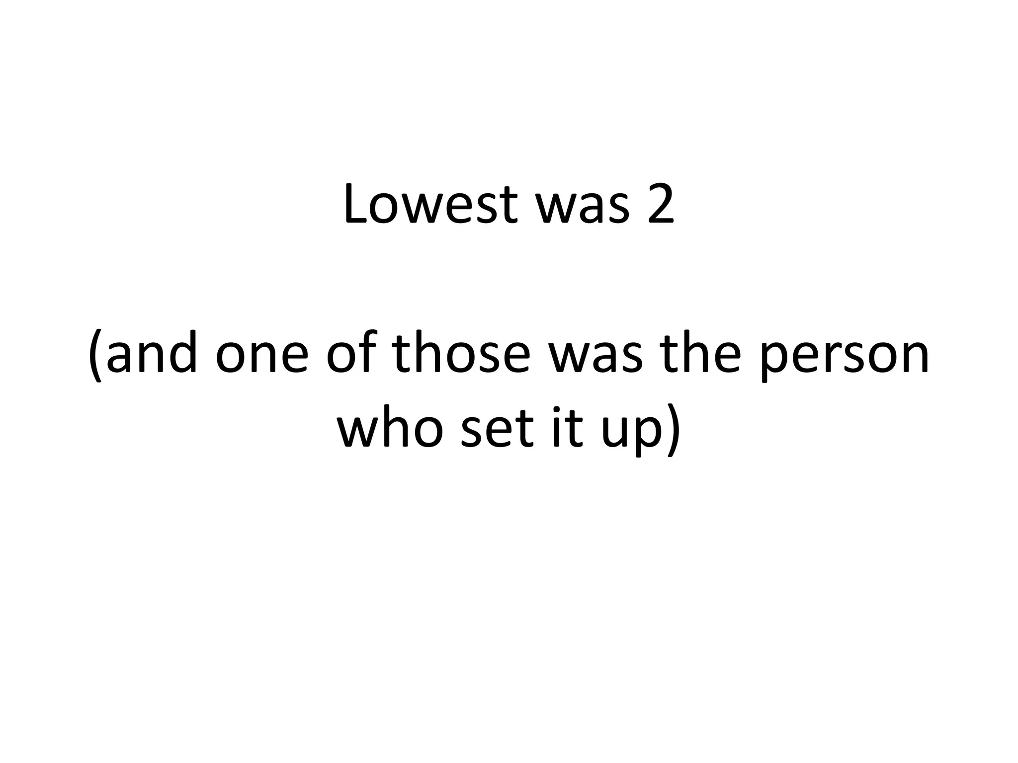 Lowest was 2
(and one of those was the person
who set it up)