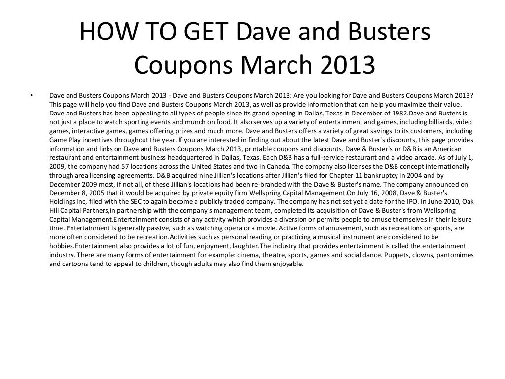 Dave And Busters Printable Coupons March 2013 Dave And Busters Prin 
