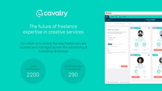 Our vision is to unlock the way freelancers are
sourced and managed across the advertising &
marketing landscape
The future of freelance
expertise in creative services
2200
Local
Freelancers
290
Local Agencies  
& Companies
 