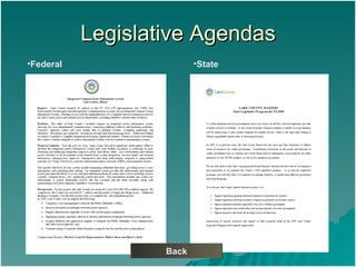 Legislative Agendas Federal State Back 