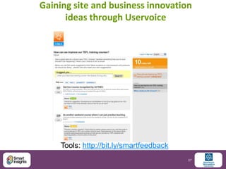 Gaining site and business innovation
      ideas through Uservoice




     Tools: http://bit.ly/smartfeedback
           ...
