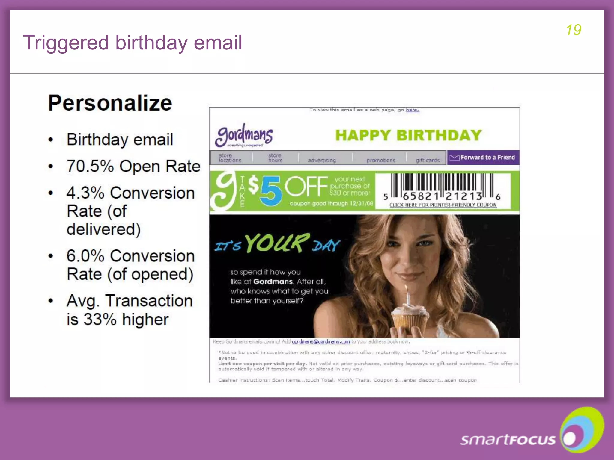 Branded welcome, registration triggered e-mails“Learn more through time”“Watch, don’t ask”