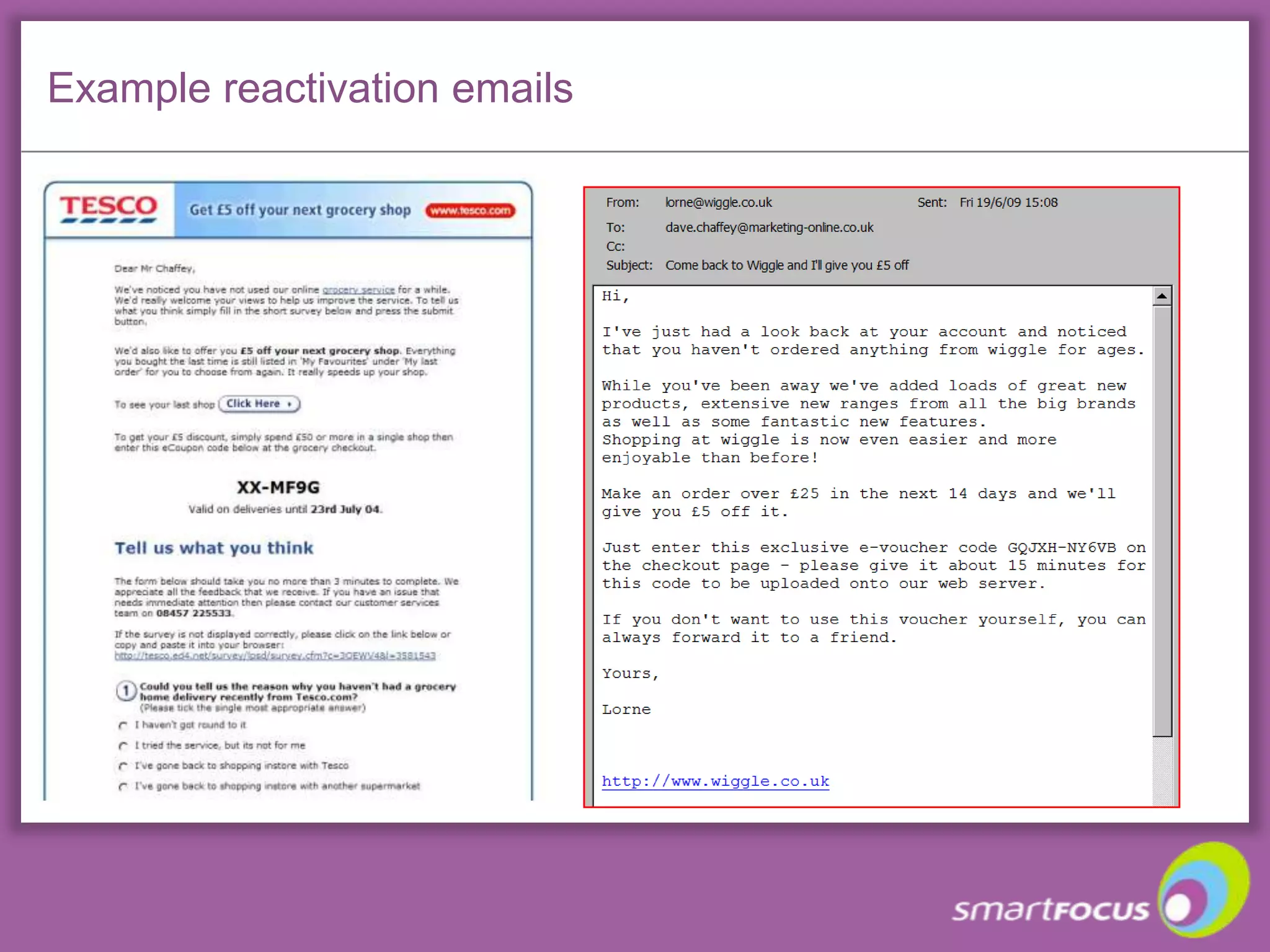 BT - It’s all about past actions… “Recognition of activity”Recognition ofprevious purchasePurchase Dispatched +7d+14d+21d