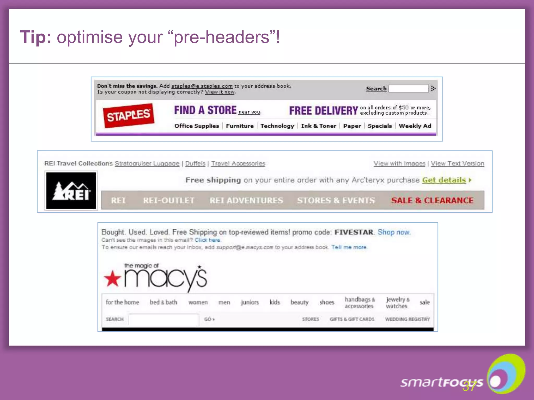  Give me a great dealUsing Eyetrackingresearch to improve Email marketingNeed to deliver Scannability and SkimmabilityHeading and subhead copy criticalFirst 2-3 words most important