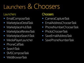 Launchers   Choosers
           
           
           
           
           
           




 