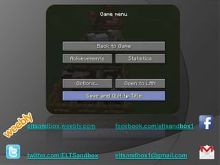 eltsandbox.weebly.com facebook.com/eltsandbox1
twitter.com/ELTSandbox eltsandbox1@gmail.com