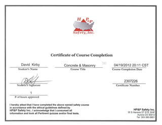 Dave kirby safety certificates