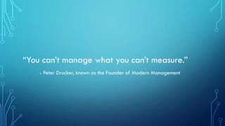 “You can’t manage what you can’t measure.”
- Peter Drucker, known as the Founder of Modern Management
 